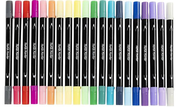 Hovedbilde Tekstiltusjer, suppl. farger, 20 pack