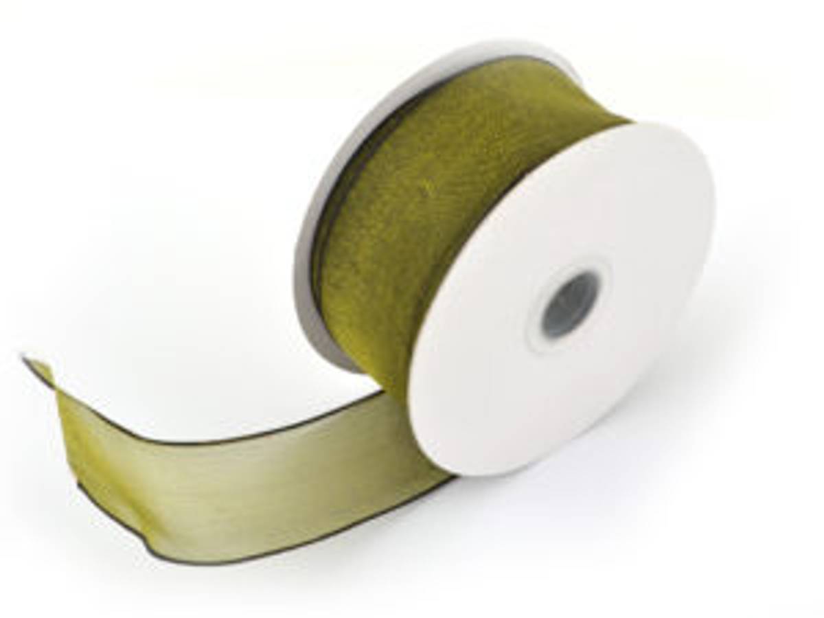 Organzabånd m/wire - mosegrønn