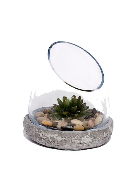 Hovedbilde Betong Lysestake , lav med skrått glass