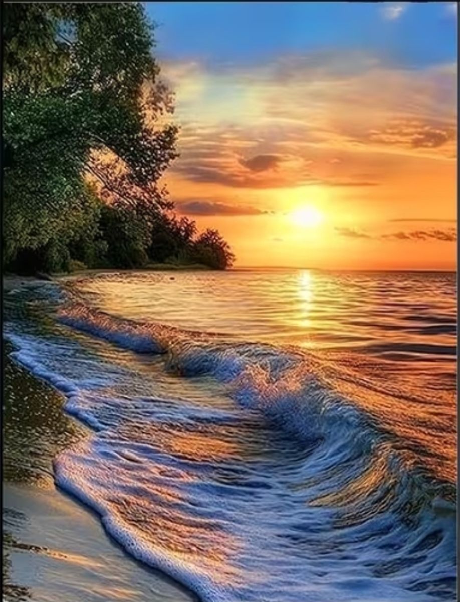 Strand i solnedgang, 25 x 35 cm